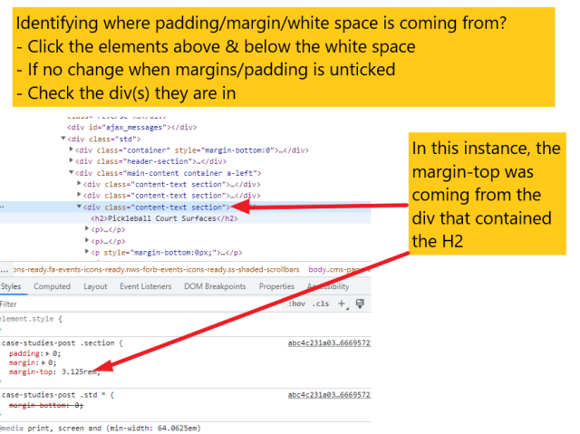finding white space issues with dev tools